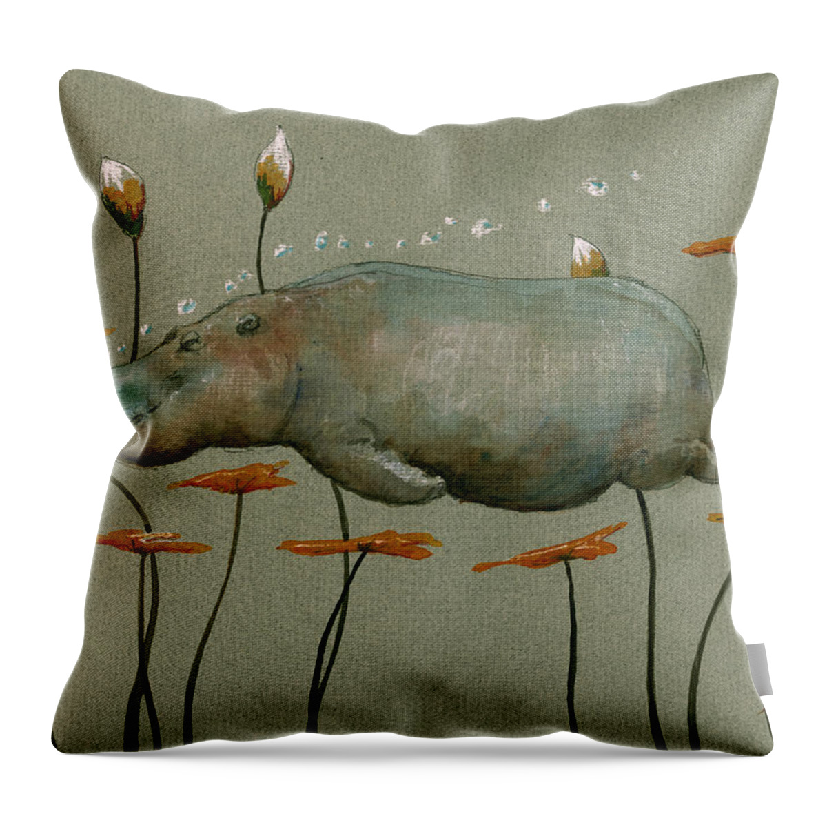 Hippopotamus Art Throw Pillow featuring the painting Hippo underwater by Juan Bosco