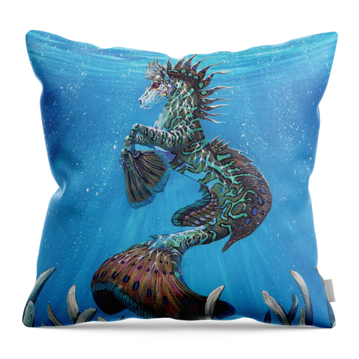 Seahorse Throw Pillow featuring the painting Hippocampus by Stanley Morrison