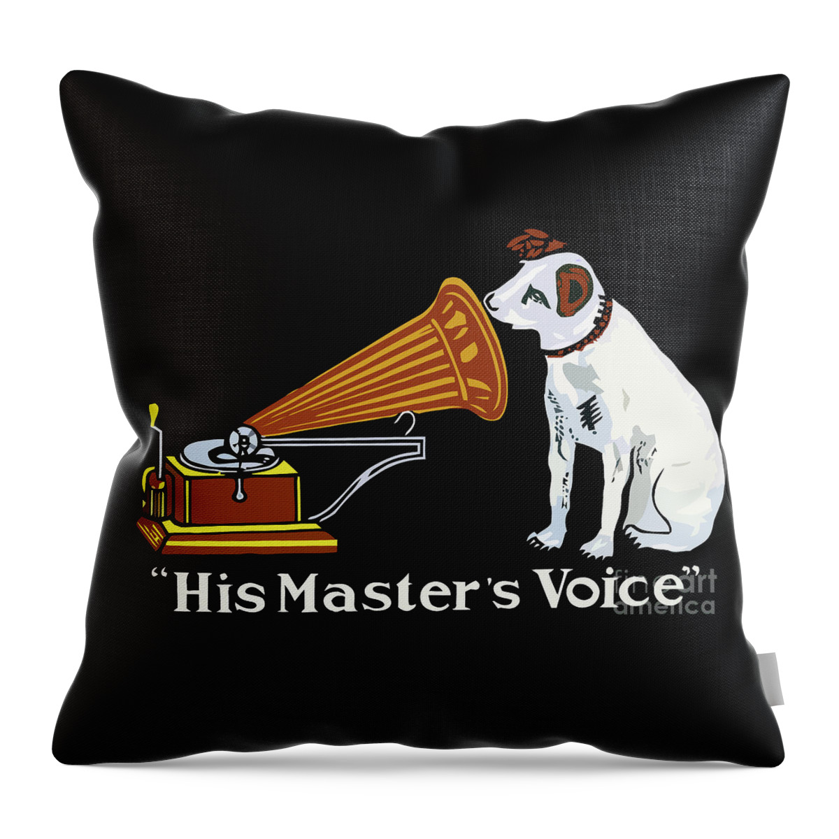  Graphic Throw Pillow featuring the drawing His Master's Voice Nipper the Dog by Heidi De Leeuw