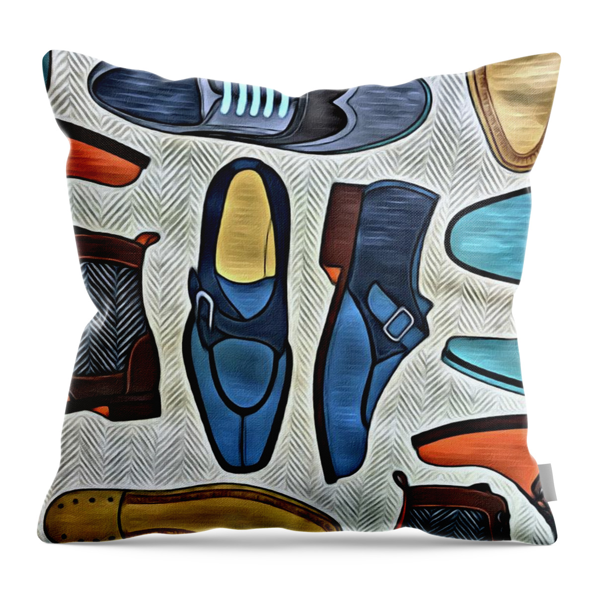 Shoes Throw Pillow featuring the painting His Shoes by Marian Lonzetta