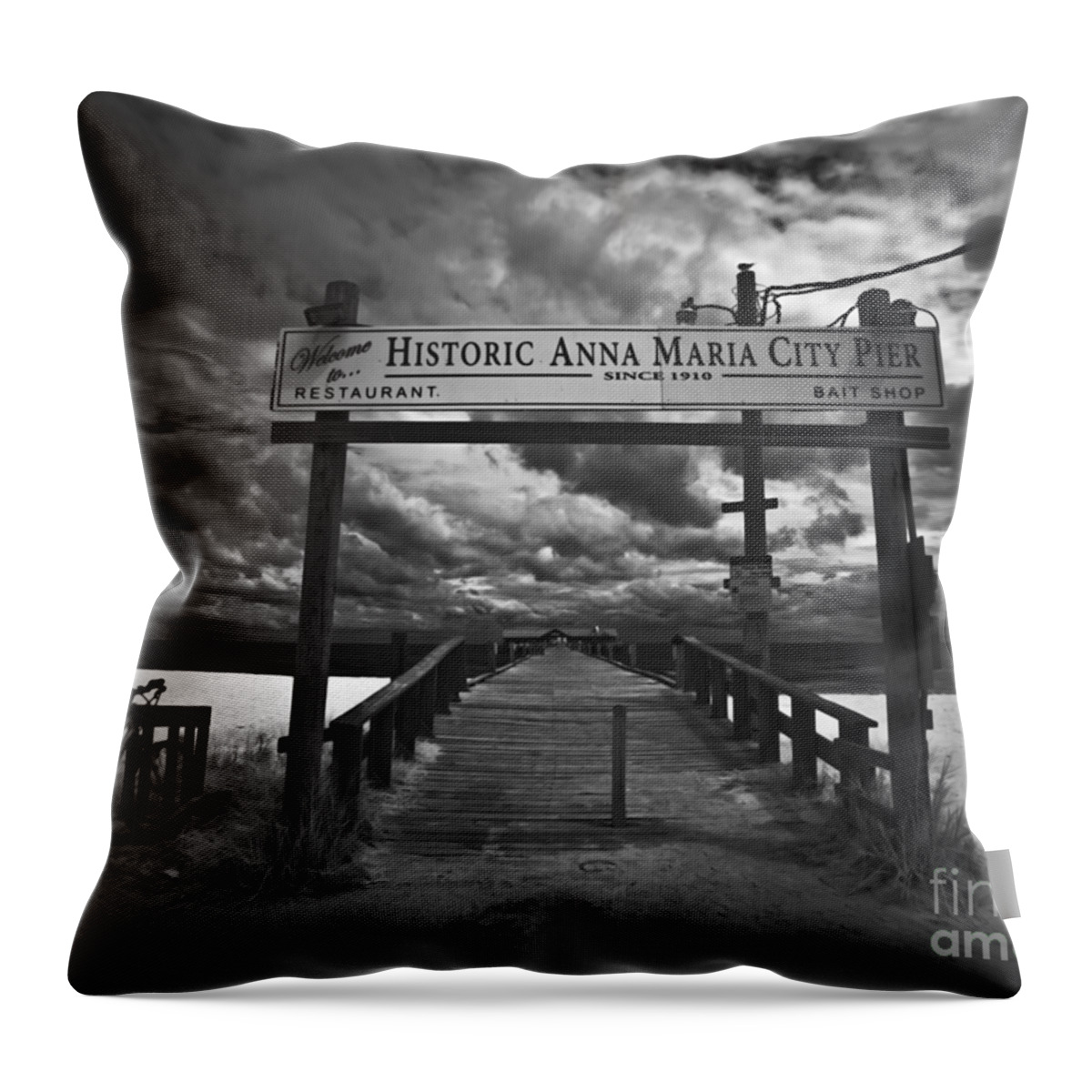 Historic Anna Maria City Pier Throw Pillow featuring the photograph Historic Anna Maria City Pier 9177436 by Rolf Bertram