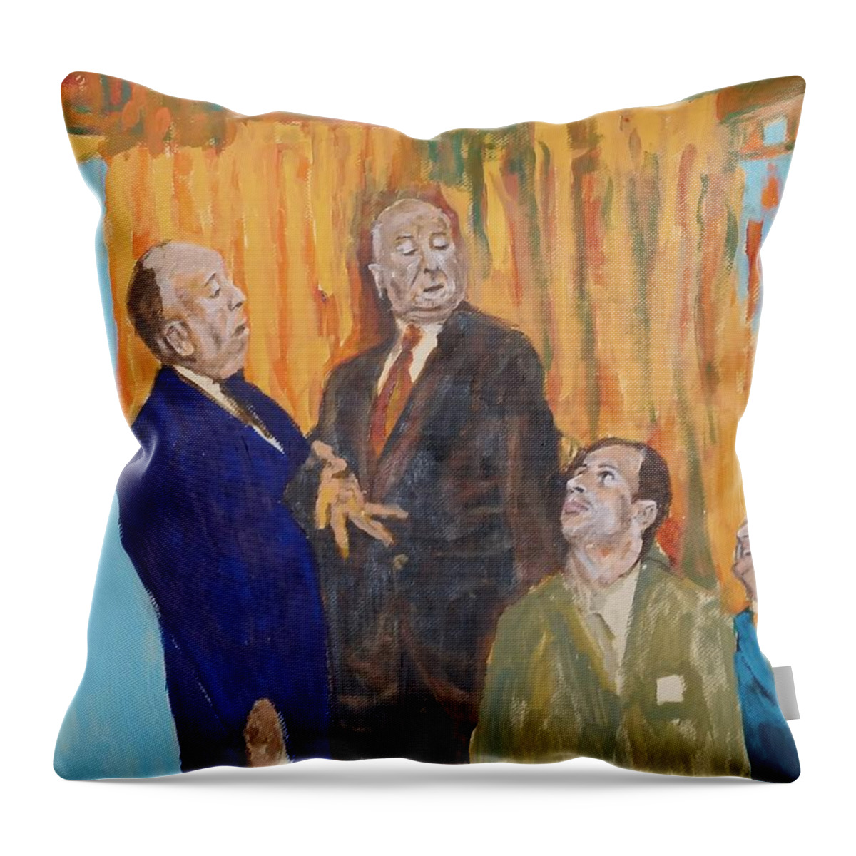 Truffaut Throw Pillow featuring the painting Hitchcock/Truffaut by Bachmors Artist