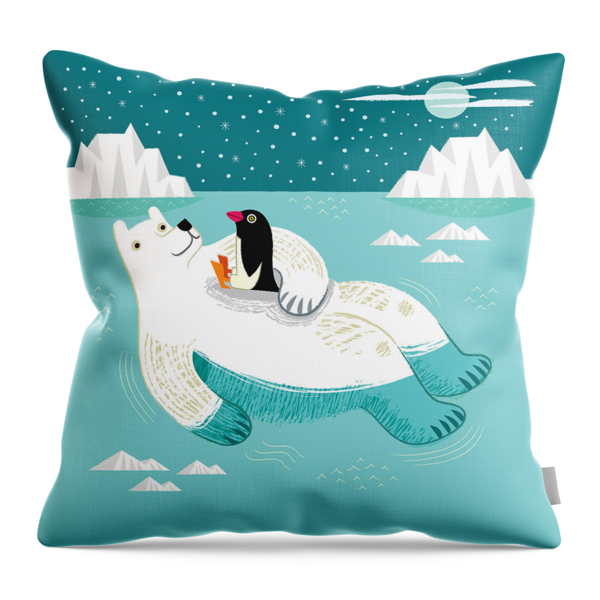 Polar Bear Throw Pillow featuring the digital art Hitching A Ride by Oliver Lake