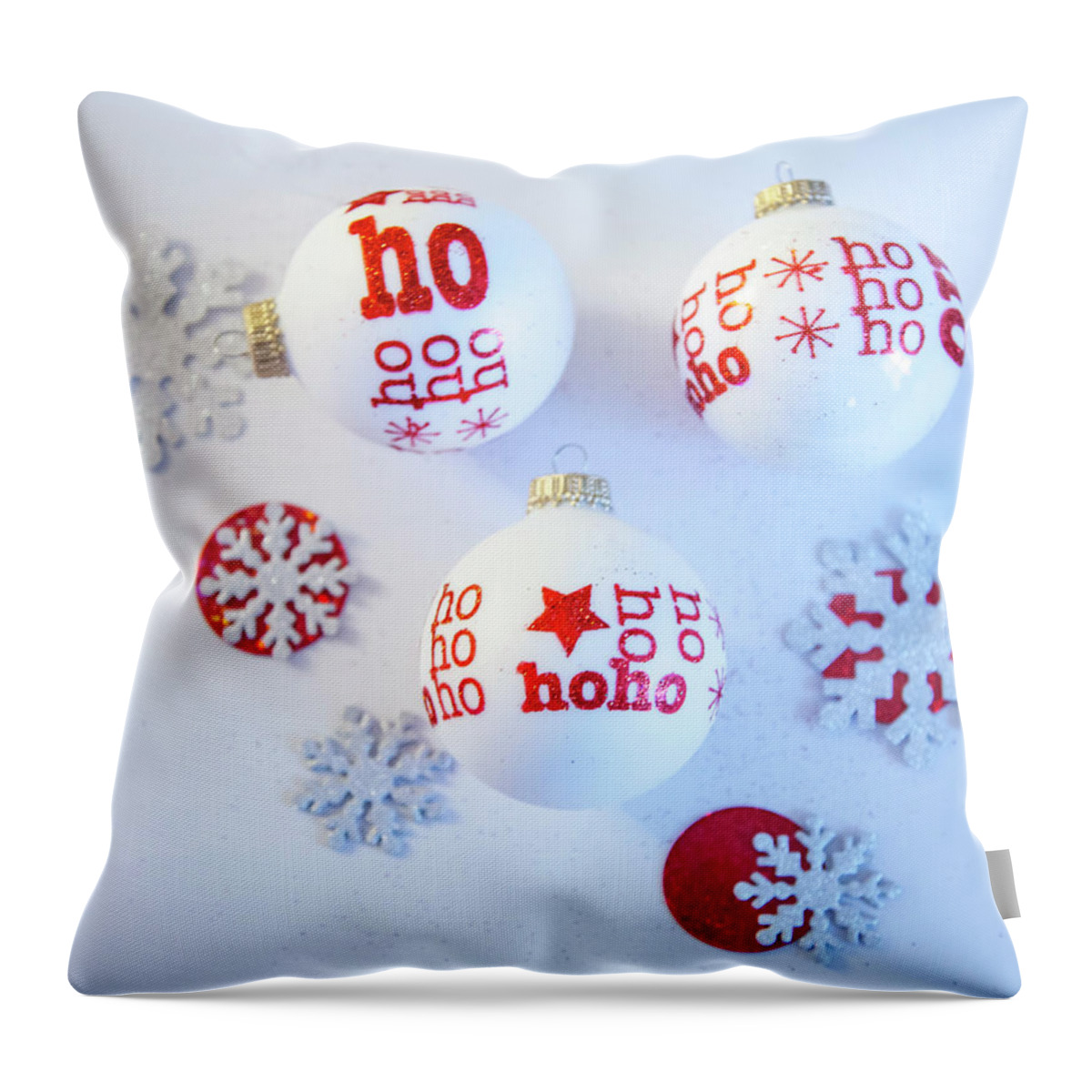 Christmas Throw Pillow featuring the photograph Ho Ho Ho Ornaments by Toni Hopper