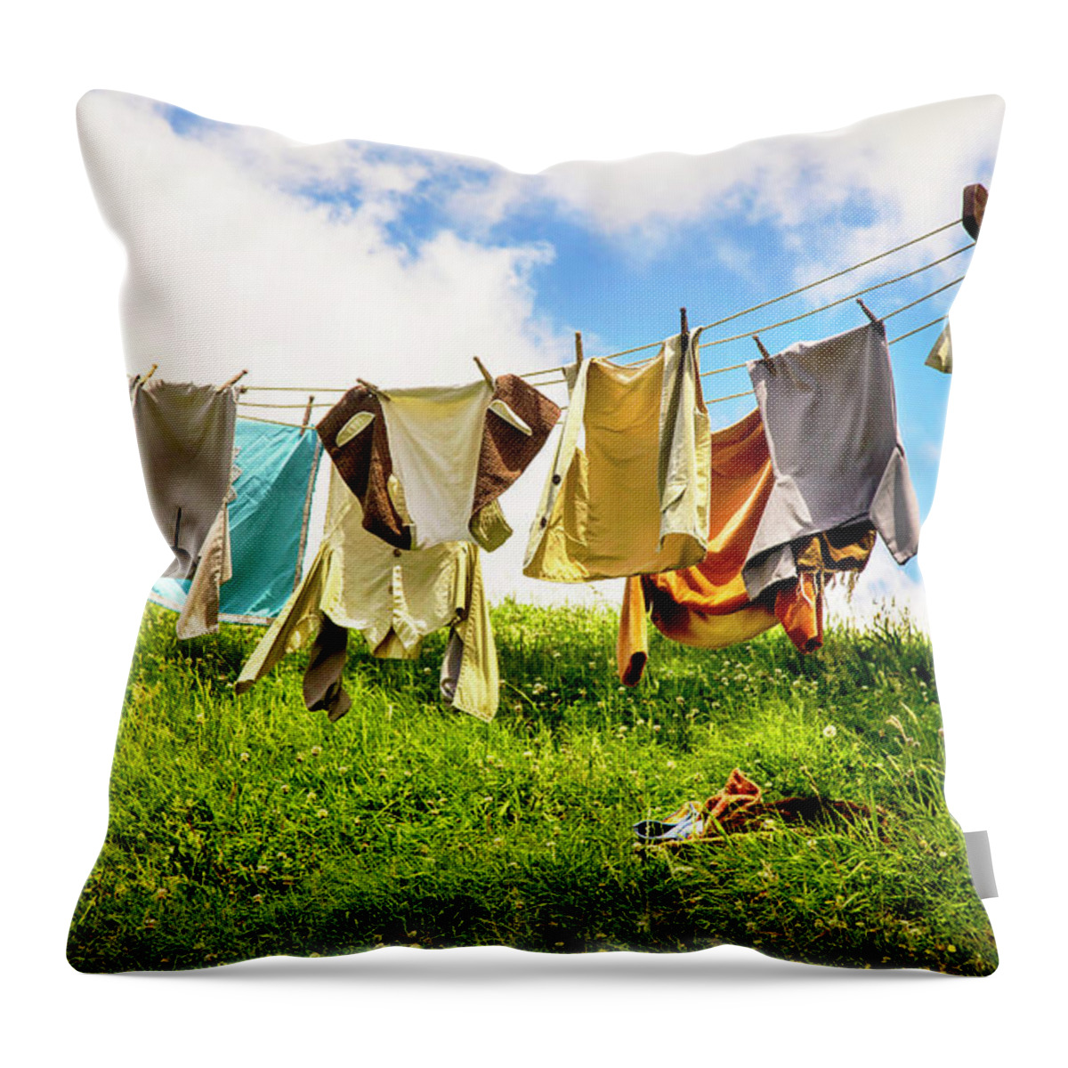 Hobbits Throw Pillow featuring the photograph Hobbit Clothesline by Kathryn McBride