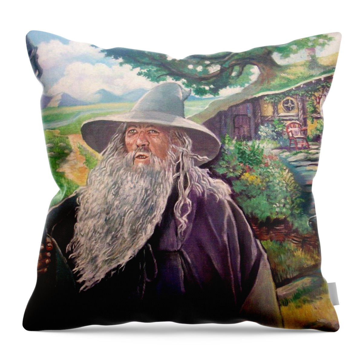 Hobbit Throw Pillow featuring the painting Hobbit by Paul Weerasekera