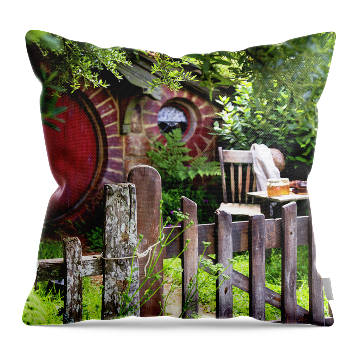 Hobbits Throw Pillow featuring the photograph Hobbit Tea and Honey by Kathryn McBride