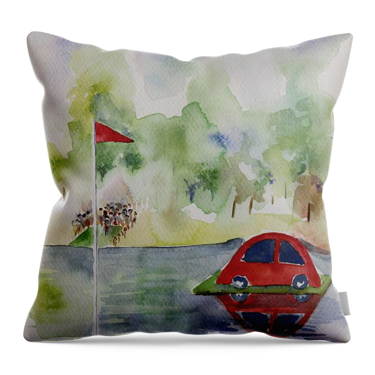 Holeinone Throw Pillow featuring the painting Hole in One Prize by Geeta Yerra