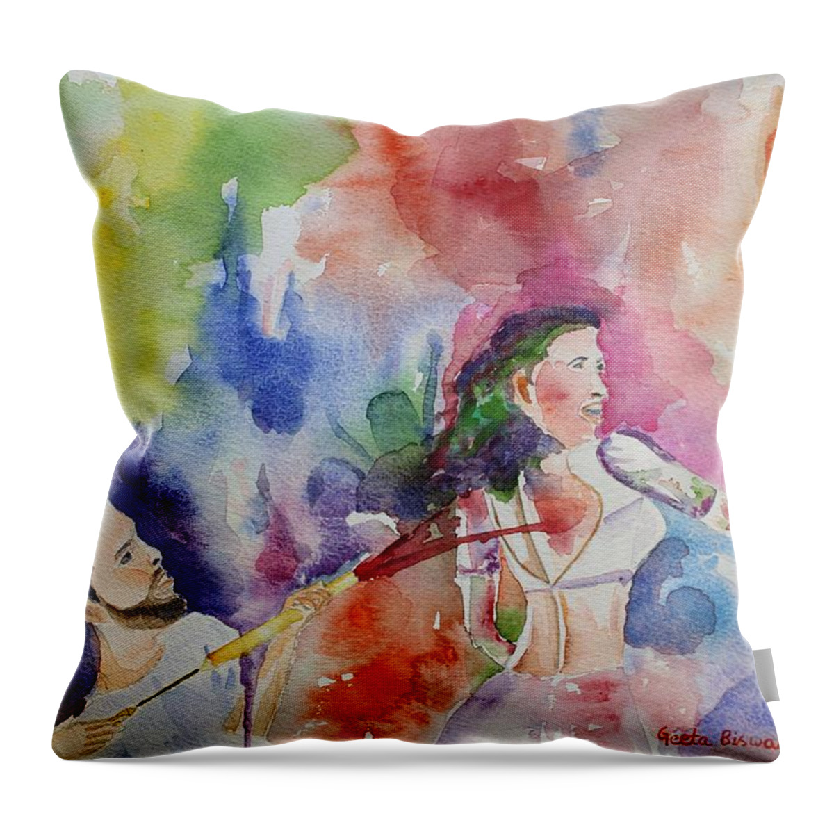 Holi Throw Pillow featuring the painting Holi the spring festival by Geeta Yerra