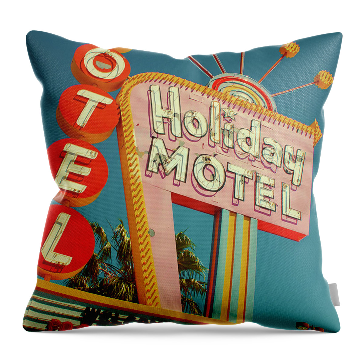 Las Vegas Throw Pillow featuring the photograph Holiday Motel, Las Vegas by Jim Zahniser