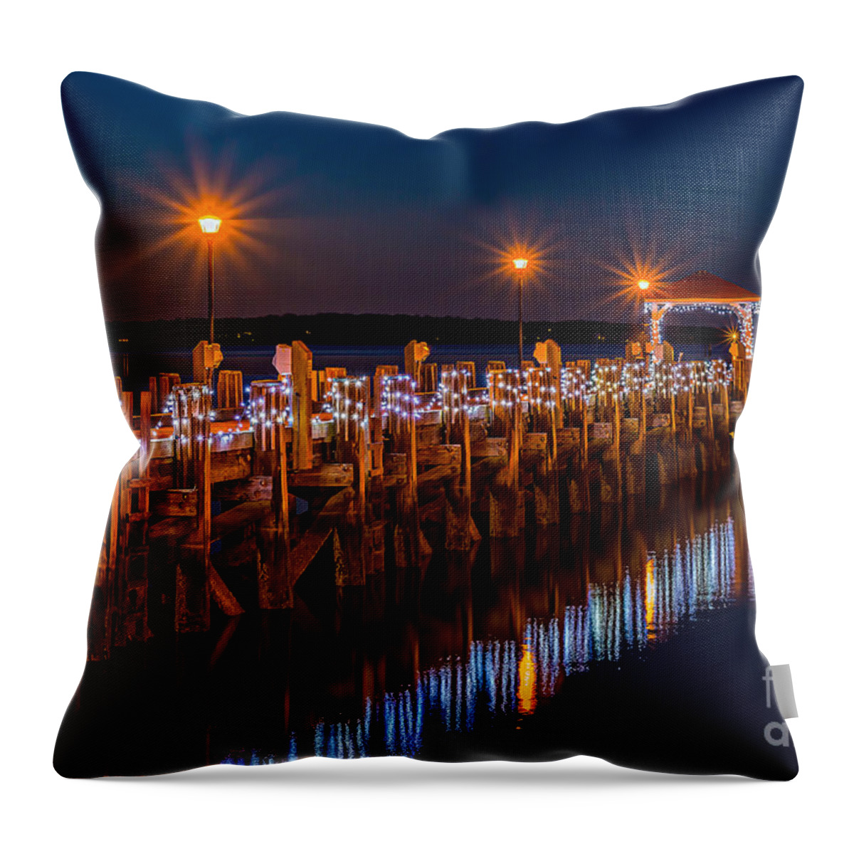 Northport Throw Pillow featuring the photograph Holiday on the Docks by Alissa Beth Photography