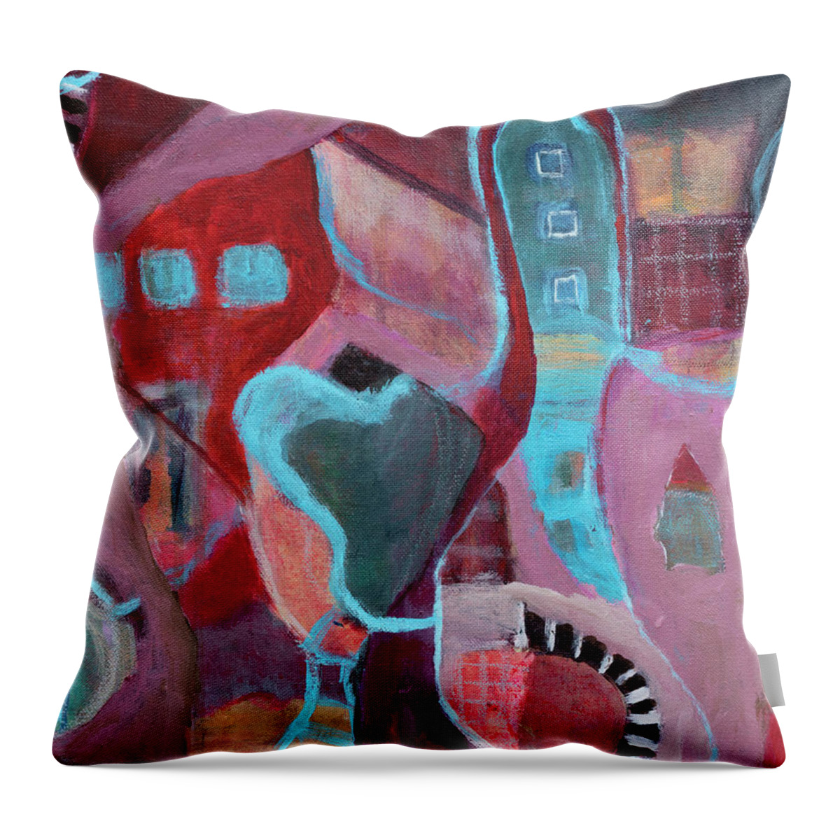Painting Throw Pillow featuring the painting Holiday Windows by Susan Stone