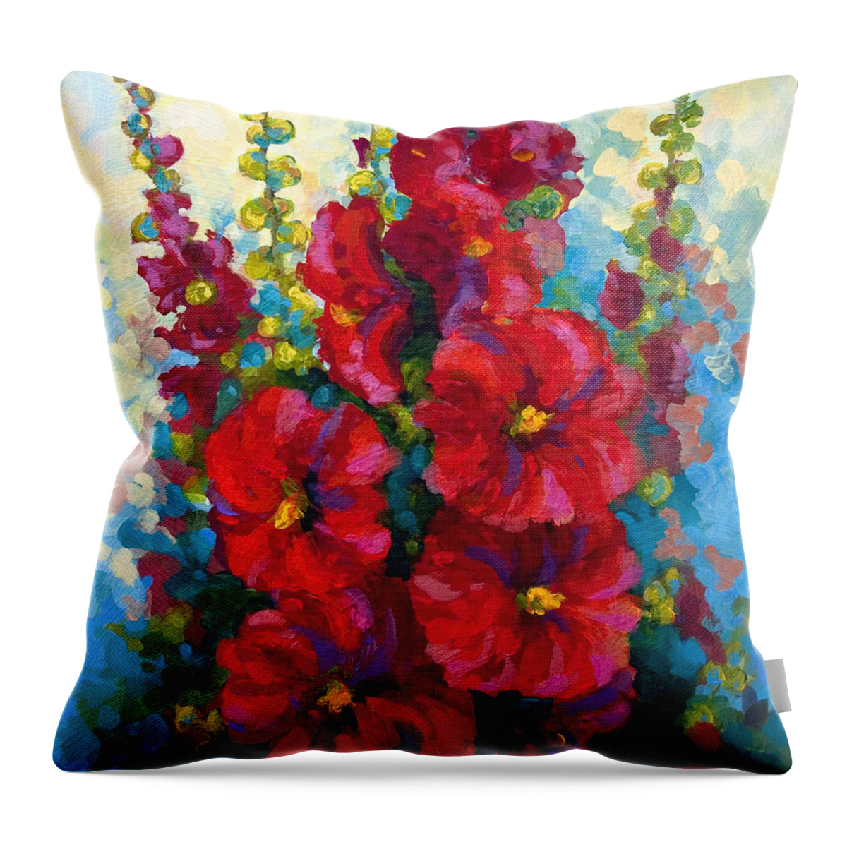 Floral Throw Pillow featuring the painting Hollyhocks by Marion Rose