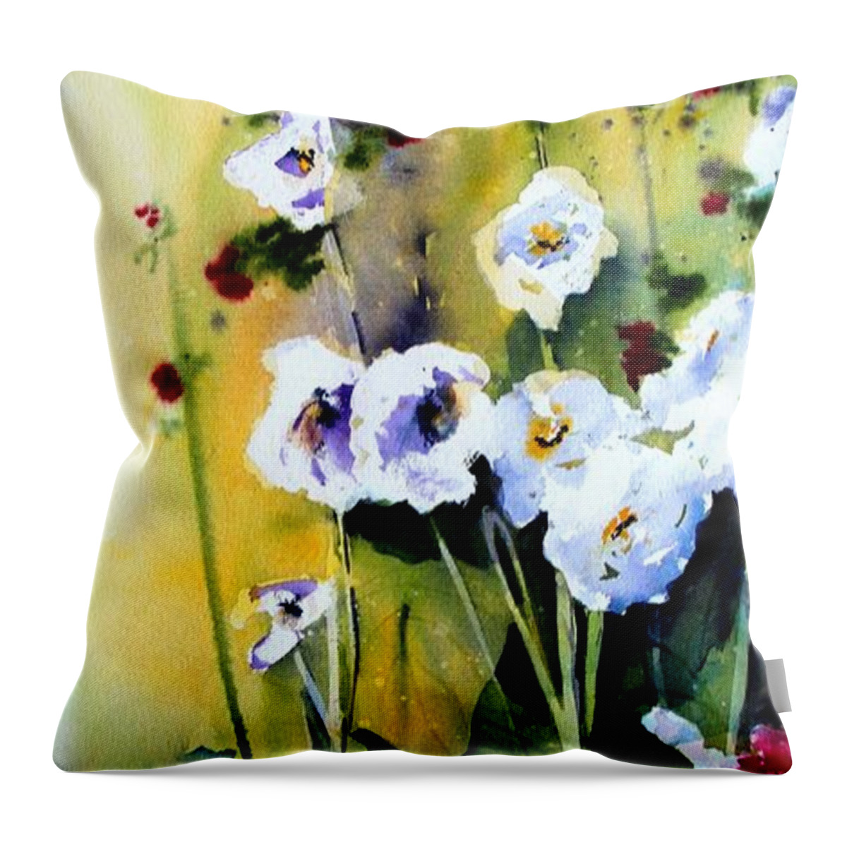 Hollyhock Throw Pillow featuring the painting Hollyhocks by Marti Green