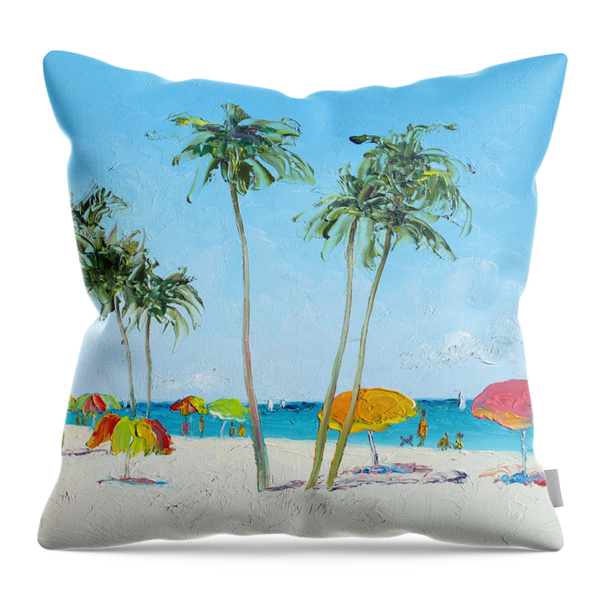 Hollywood Beach Fl Throw Pillow featuring the painting Hollywood Beach Florida and Coconut Palms by Jan Matson