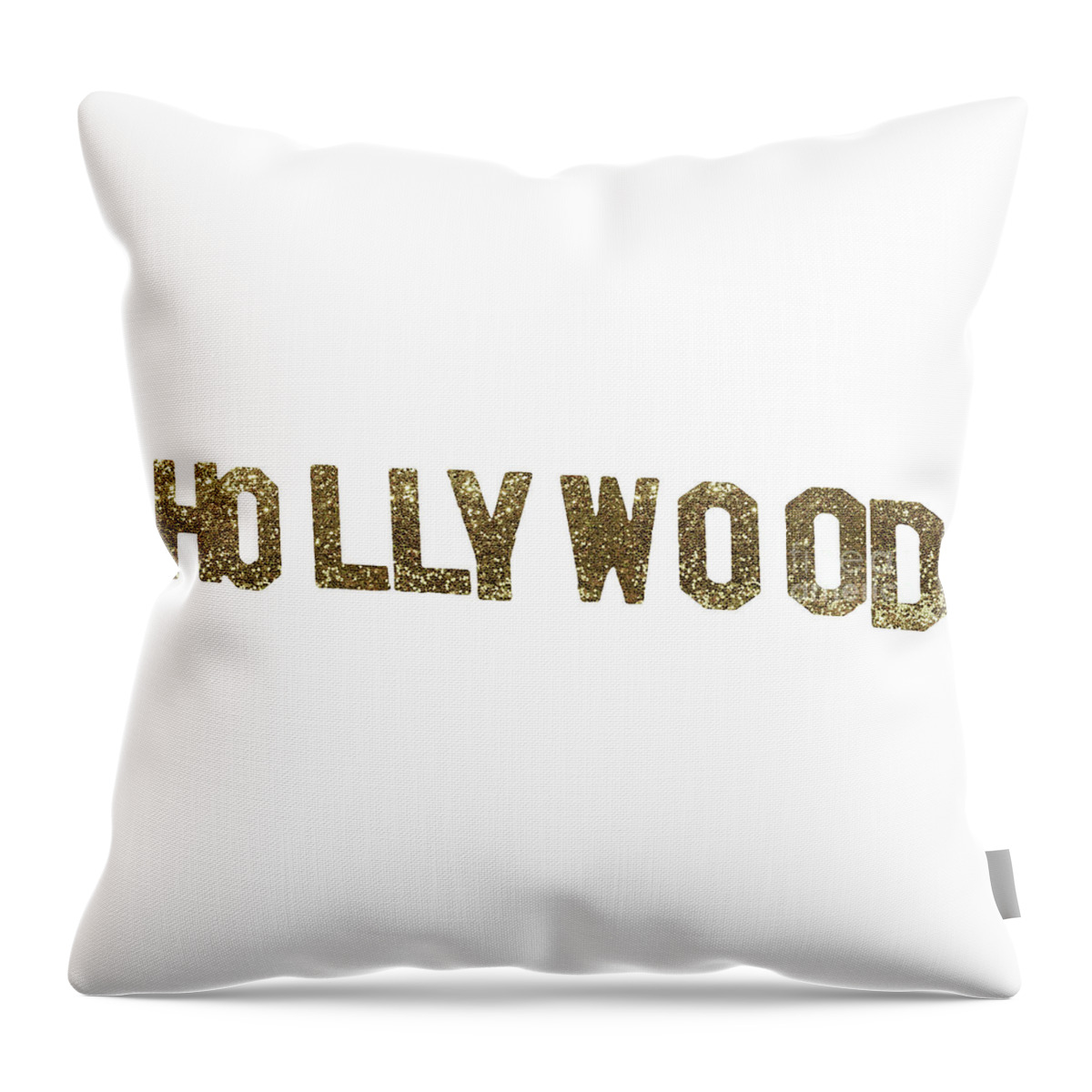 Hollywood Throw Pillow featuring the painting Hollywood Gold Glitter Sign by Mindy Sommers