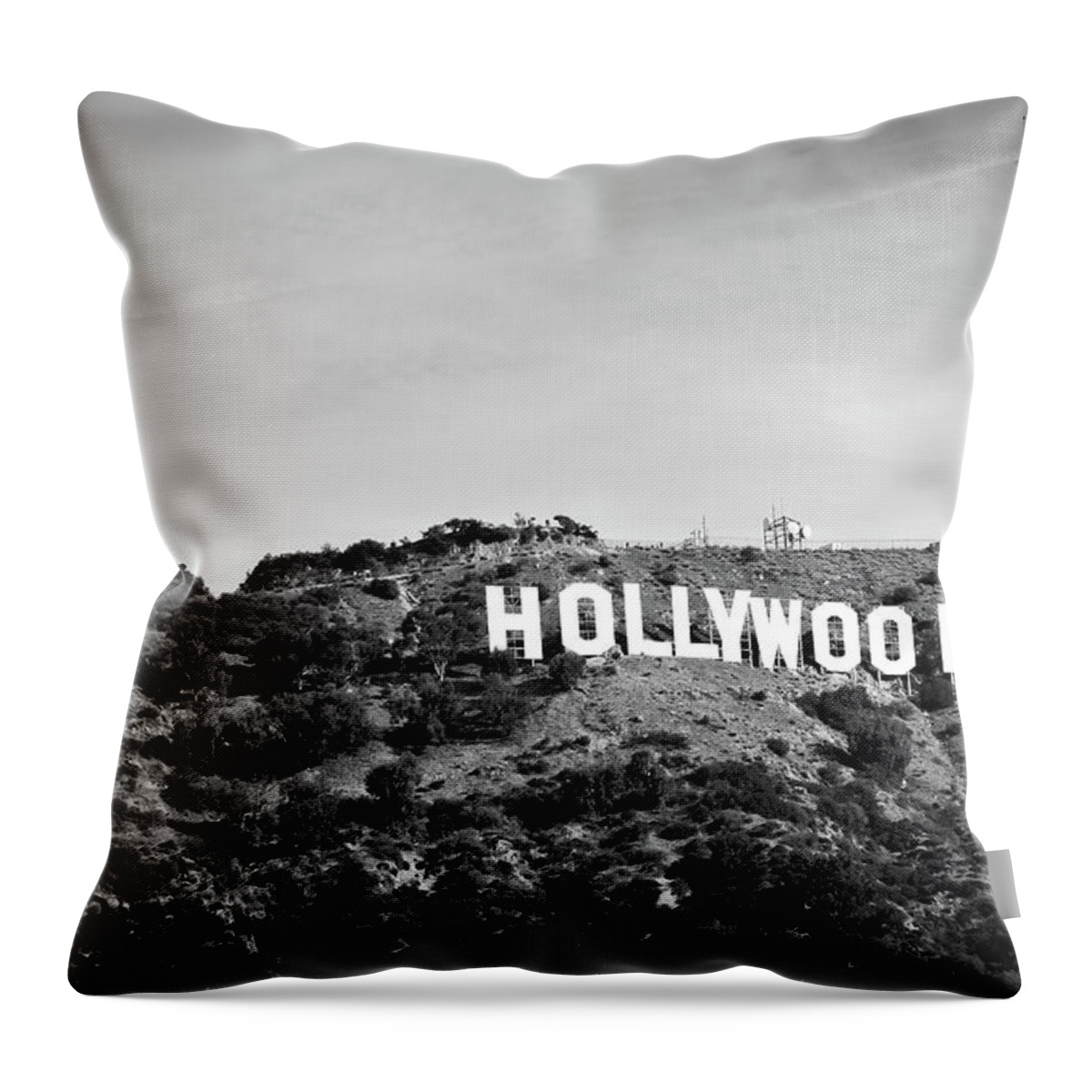 Hollywood Throw Pillow featuring the photograph Hollywood Hills California - Los Angeles in Black and White by Gregory Ballos