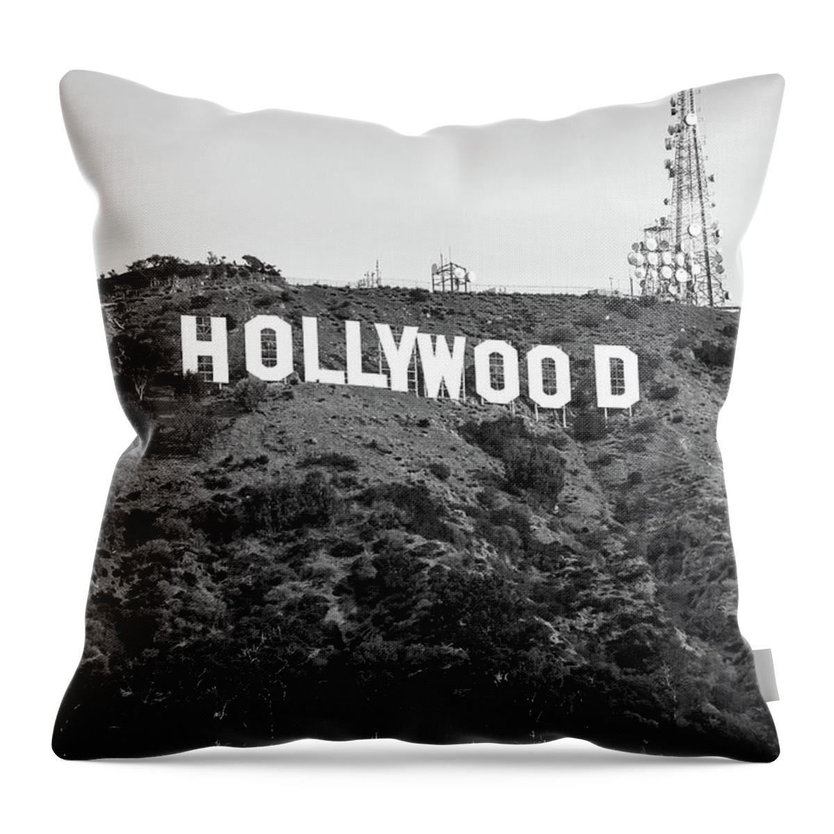 Hollywood Hills Throw Pillow featuring the photograph Hollywood Hills Monochrome Majesty by Gregory Ballos