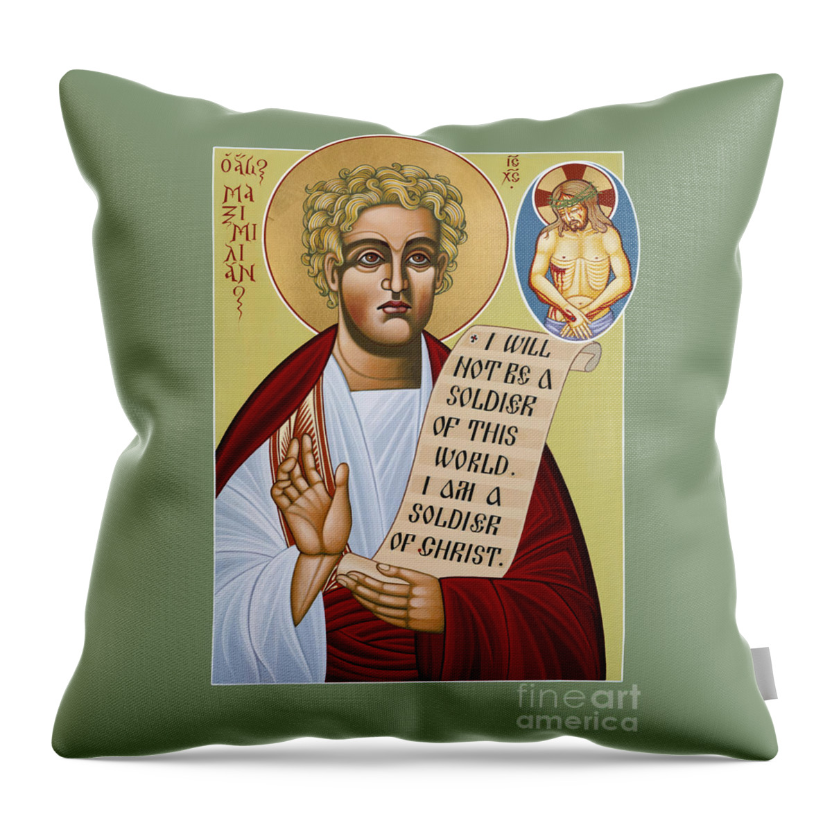 Holy Great Martyr St Maximilian Throw Pillow featuring the painting Holy Great Martyr St Maximilian 113 by William Hart McNichols