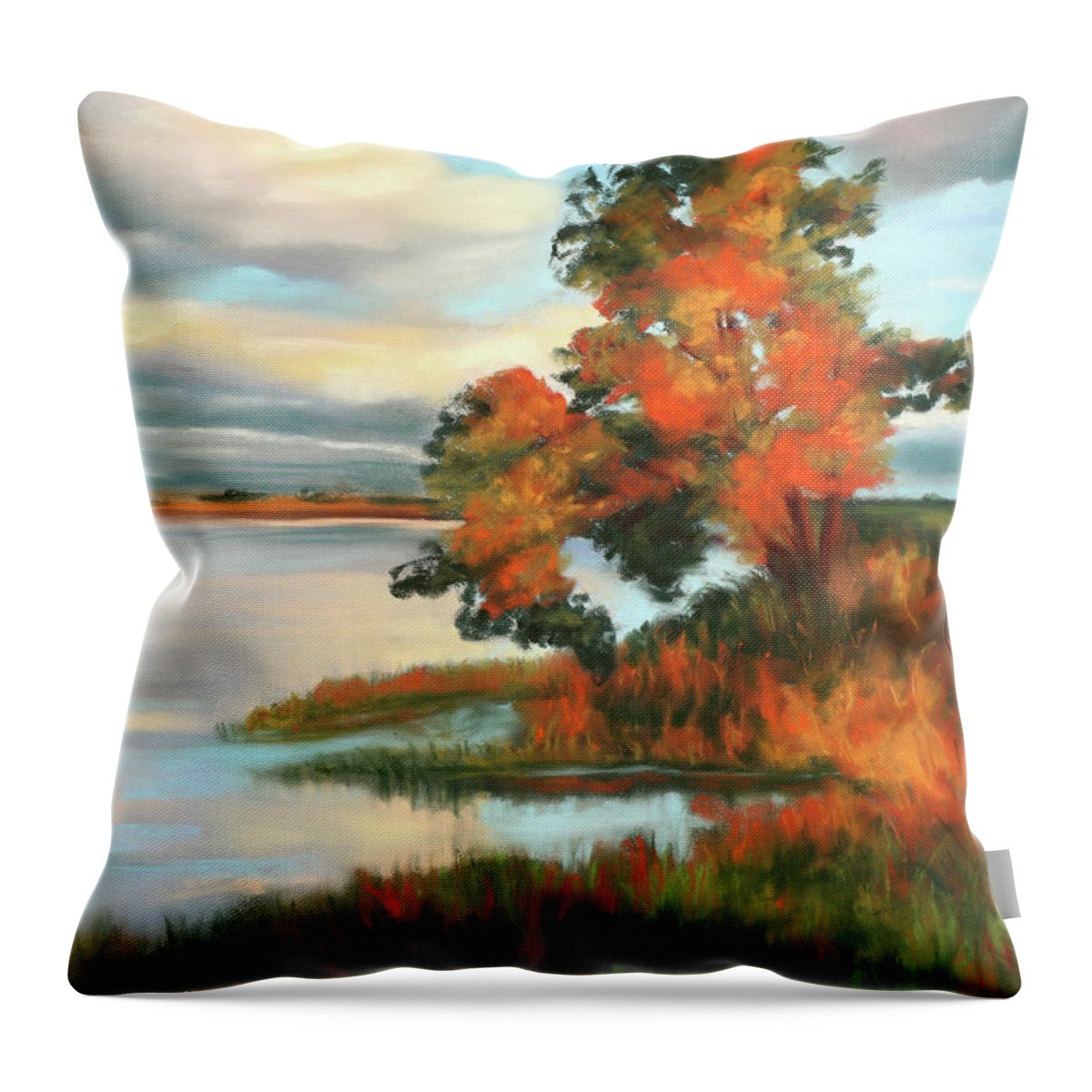 Marsh Throw Pillow featuring the painting Home by the Water by Sandi Snead
