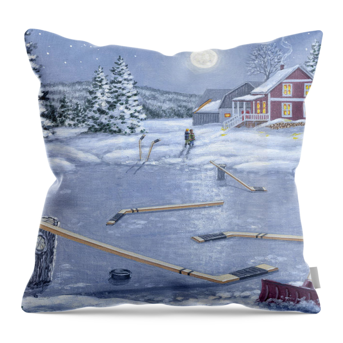 Hockey Throw Pillow featuring the painting Home For Supper by Richard De Wolfe