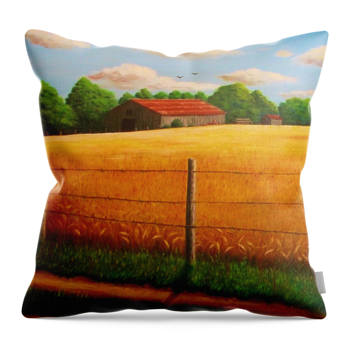 Farm Scene..... Barn Throw Pillow featuring the painting Home on the farm by Gene Gregory