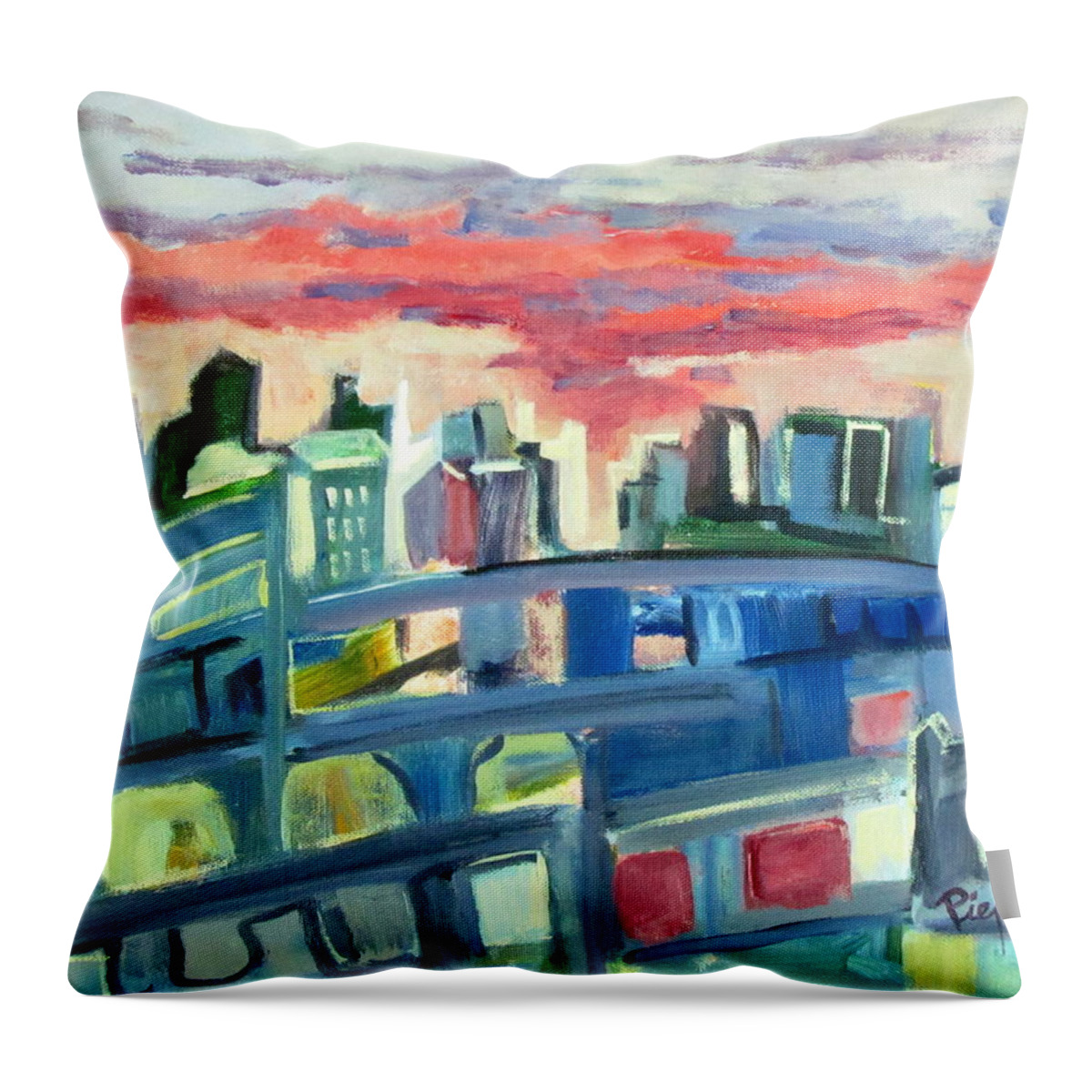 Cityscape Throw Pillow featuring the painting Home to the Softer Side of City by Betty Pieper
