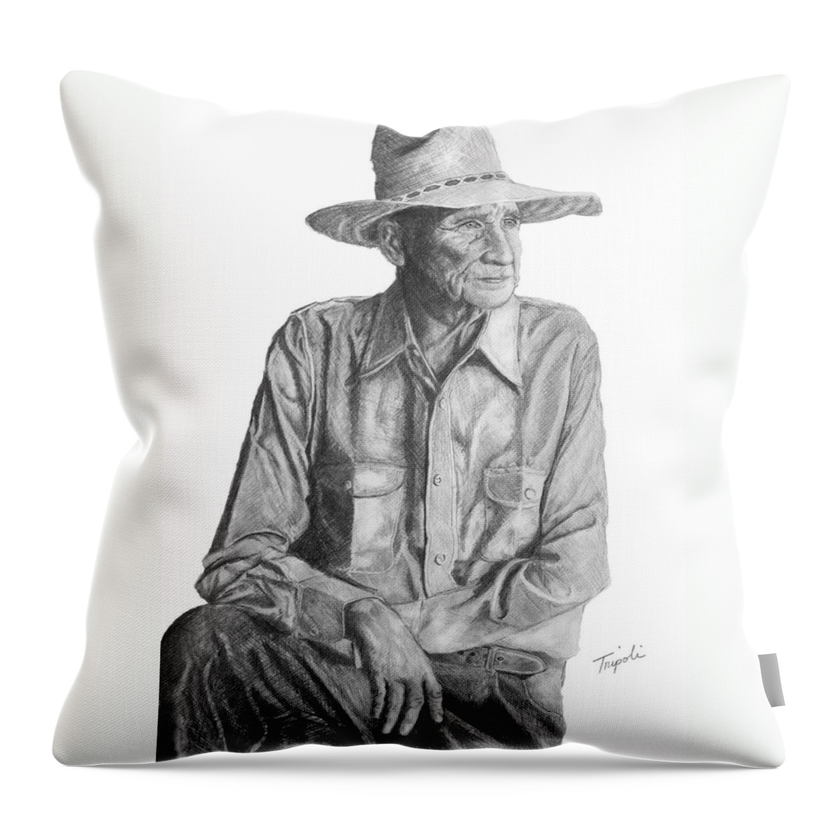 Pencil Throw Pillow featuring the drawing Homesteader by Lawrence Tripoli