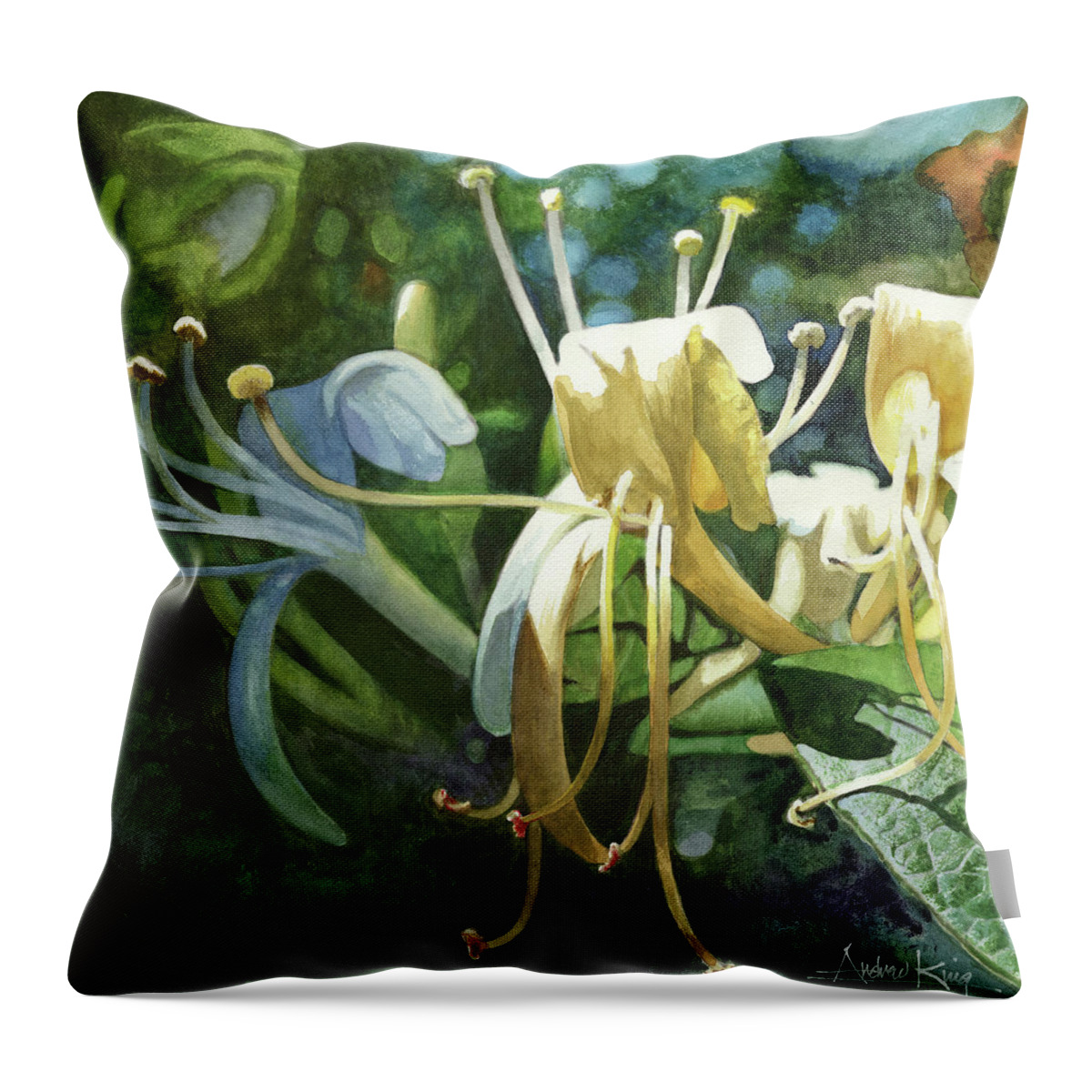 Honeysuckle Throw Pillow featuring the painting Honeysuckle Sun by Andrew King