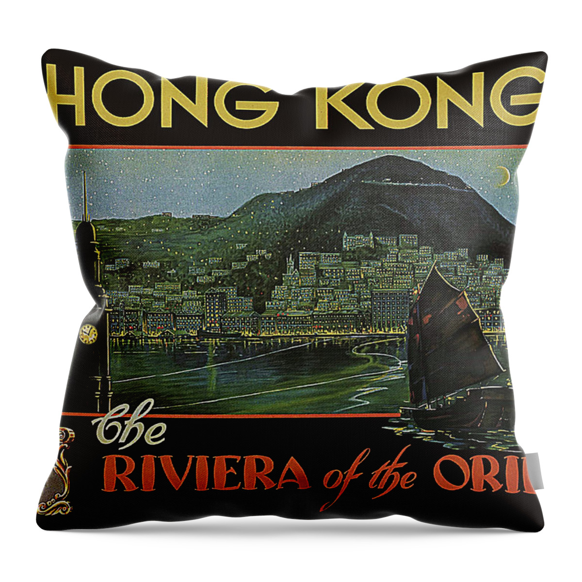 Hong Kong Throw Pillow featuring the painting Hong Kong, city harbor by Long Shot