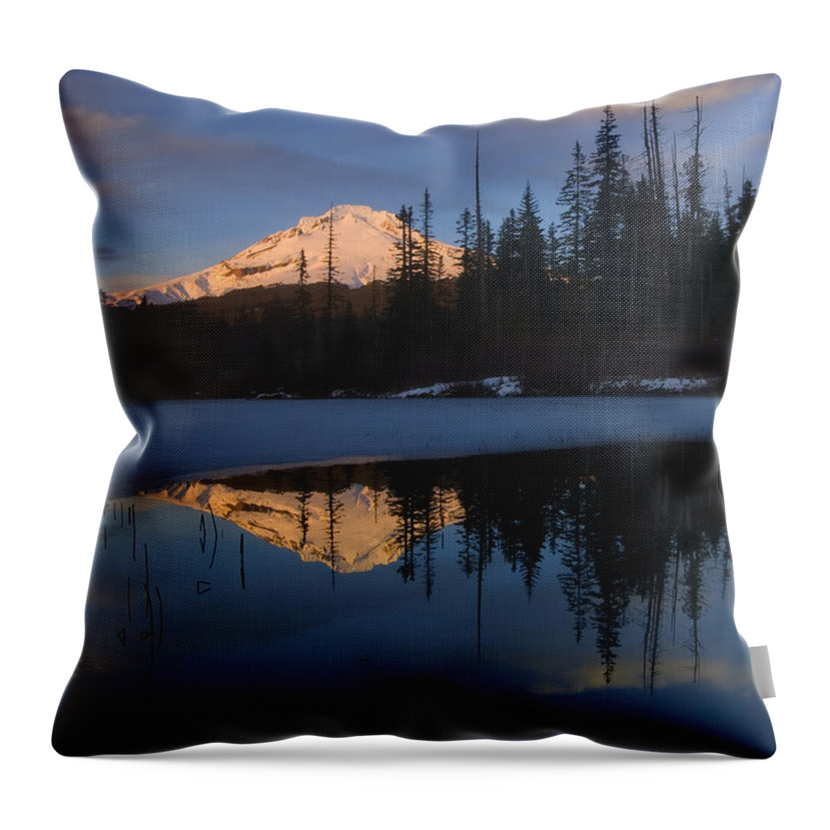 Mt. Hood Throw Pillow featuring the photograph Hood Alpenglow by Michael Dawson