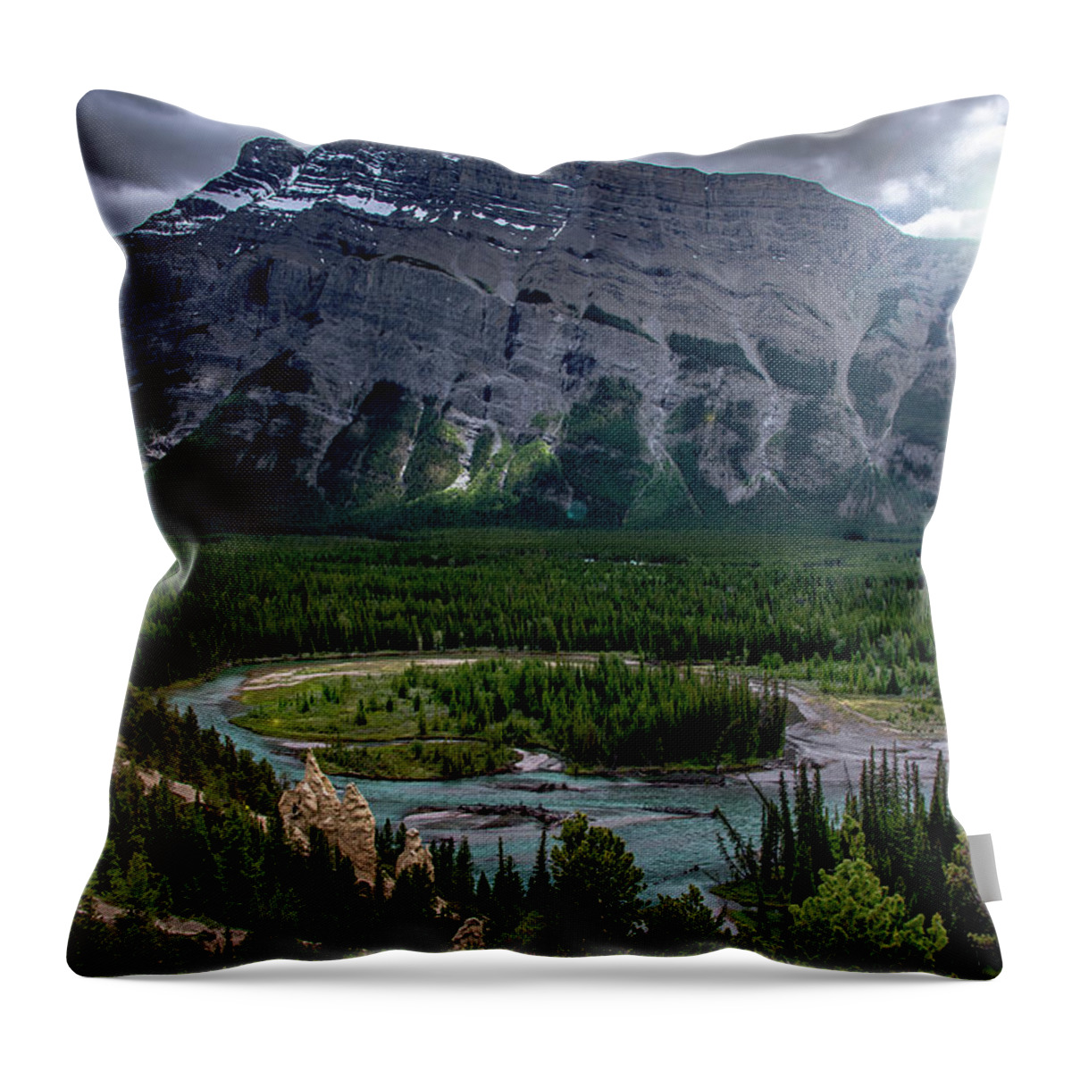 Hoodoos On The Bow River Throw Pillow featuring the photograph Hoodoos on the Bow River by Patrick Boening