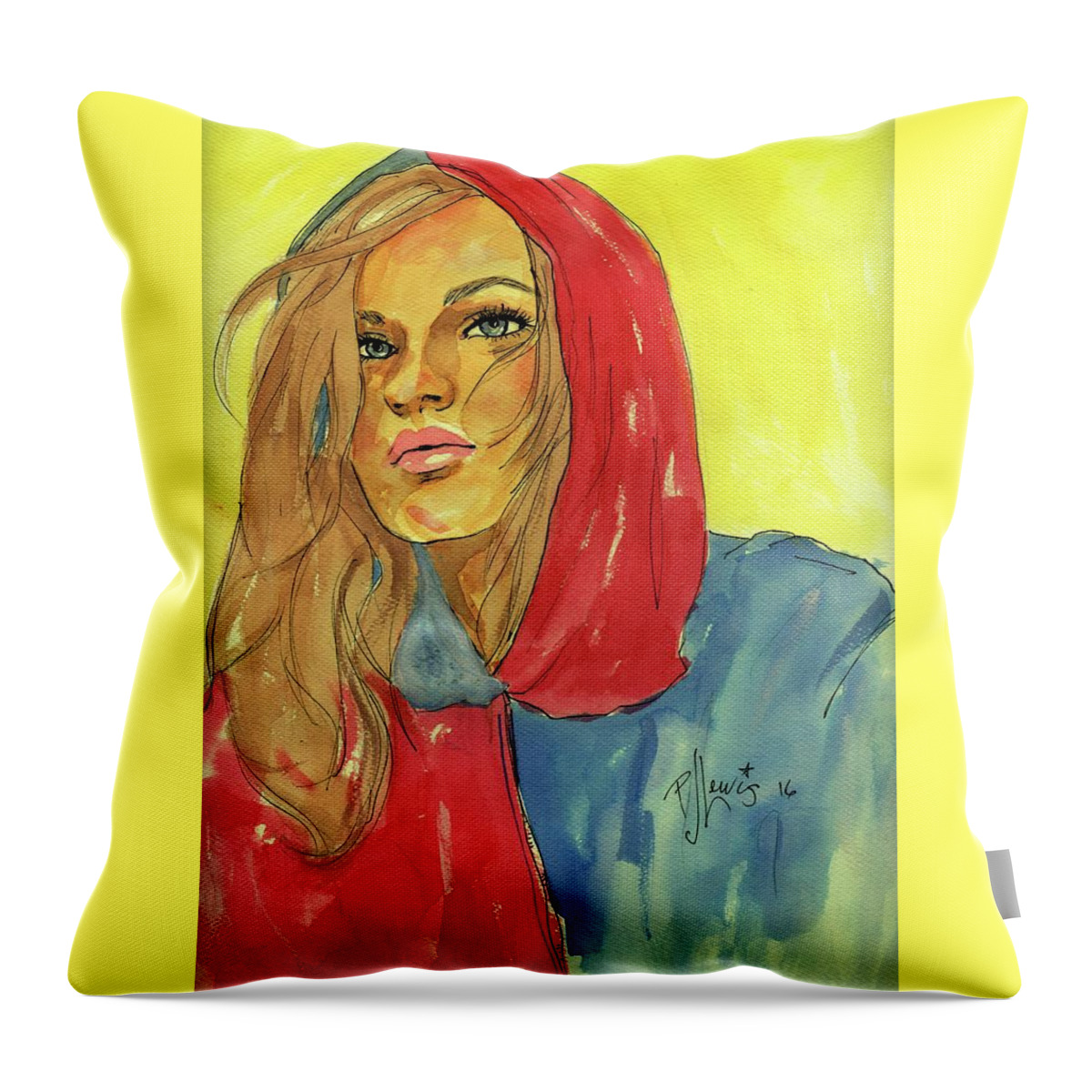 Beautiful Female Throw Pillow featuring the painting Hoody by PJ Lewis