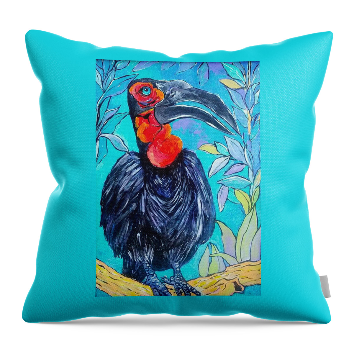 Hornbill Throw Pillow featuring the painting Hornbill by Arrin Freeman