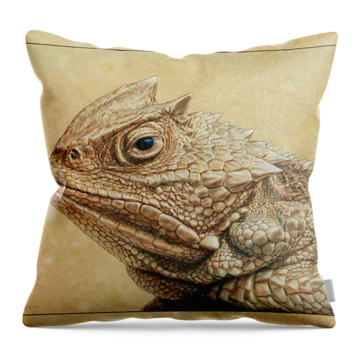 Horned Toad Throw Pillow featuring the painting Horned Toad by James W Johnson