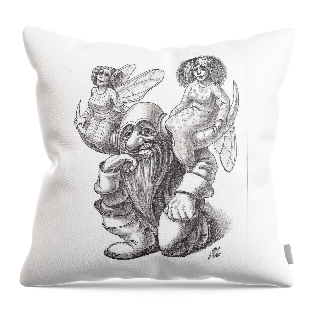  Fairy Tale. Illustrative Throw Pillow featuring the drawing Horns by Victor Molev