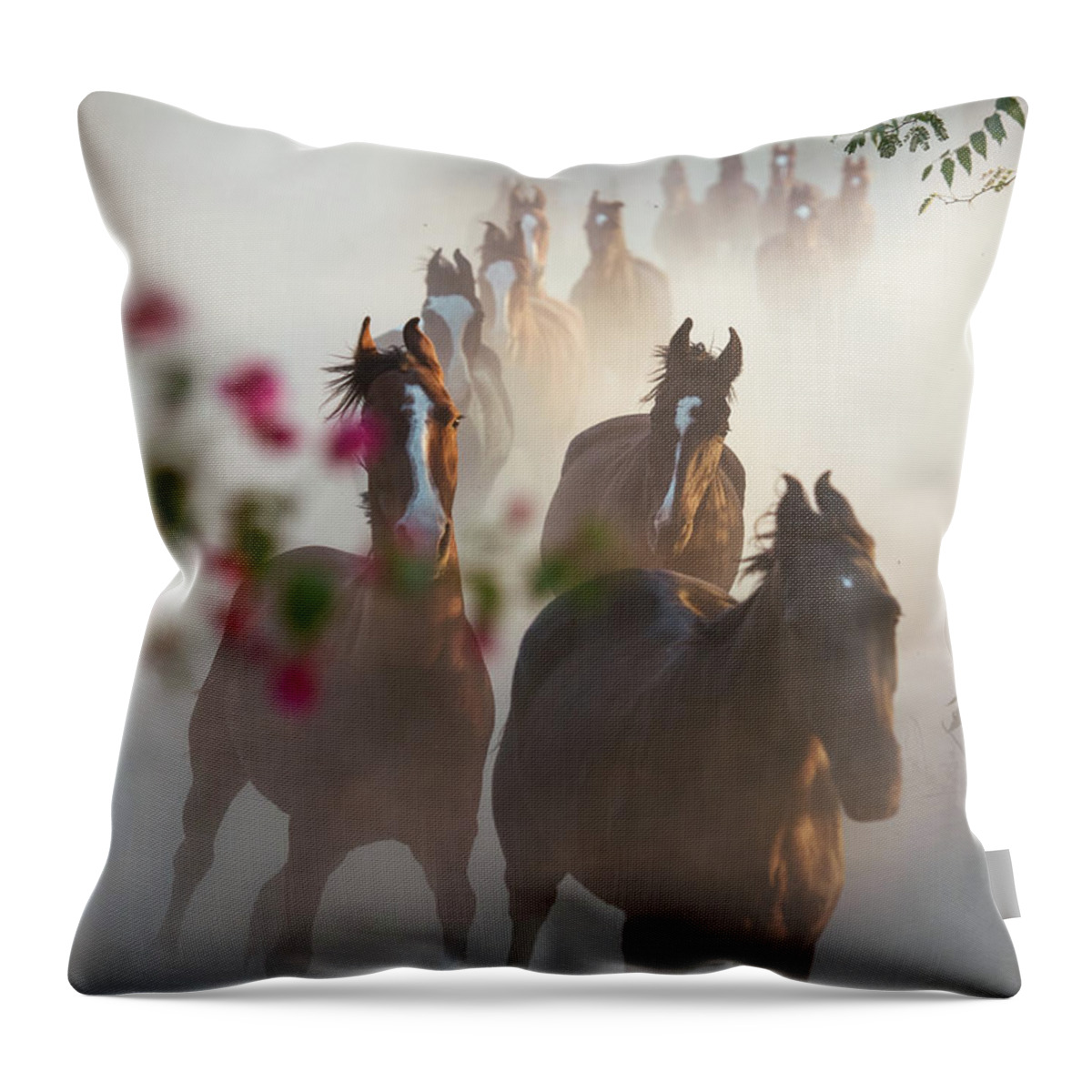 Russian Artists New Wave Throw Pillow featuring the photograph Horse Herd Coming Home by Ekaterina Druz