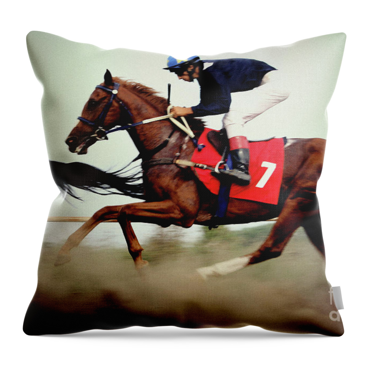 Horse Throw Pillow featuring the photograph Horse race - motion blurred art photography by Dimitar Hristov