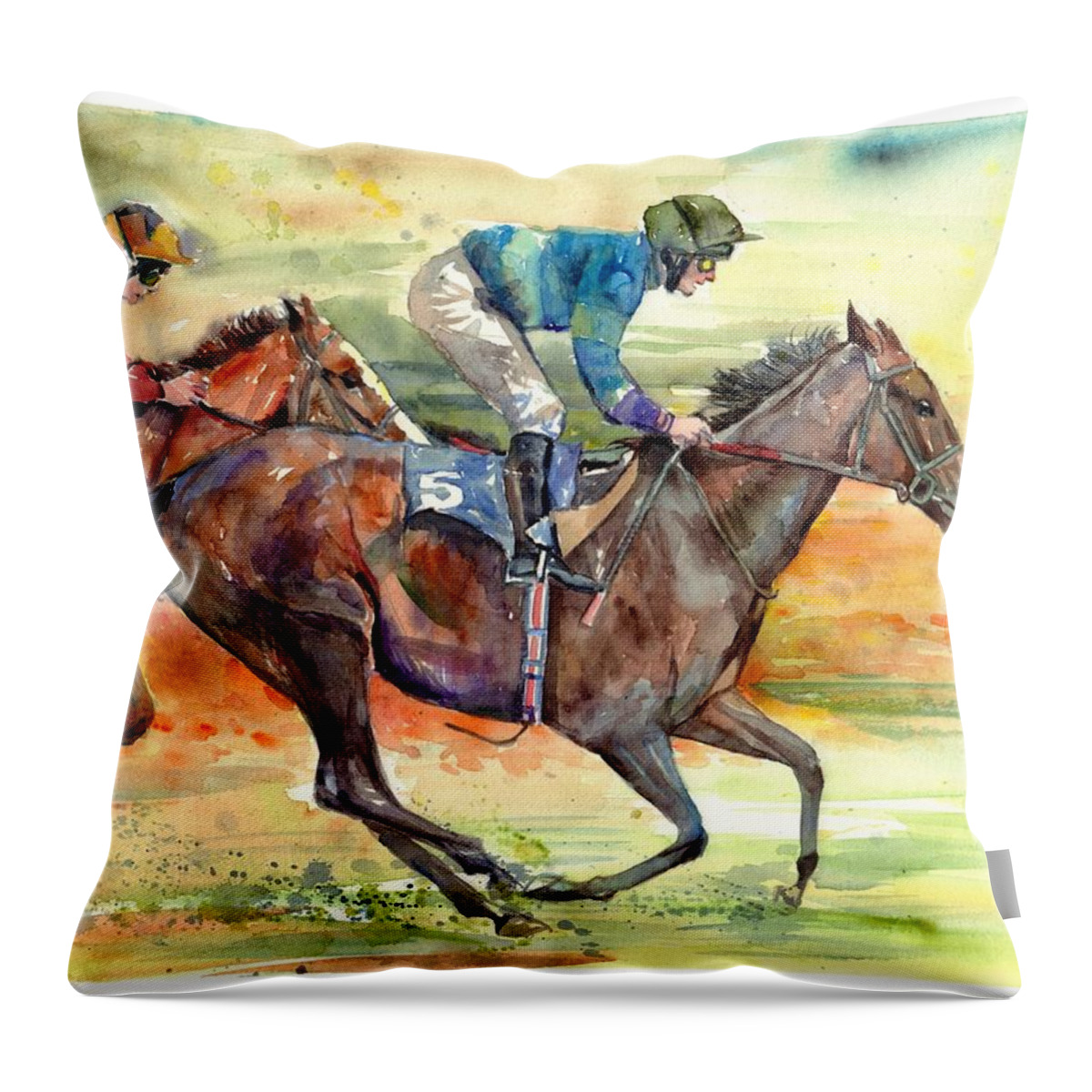 Horse Throw Pillow featuring the painting Horse Races by Suzann Sines