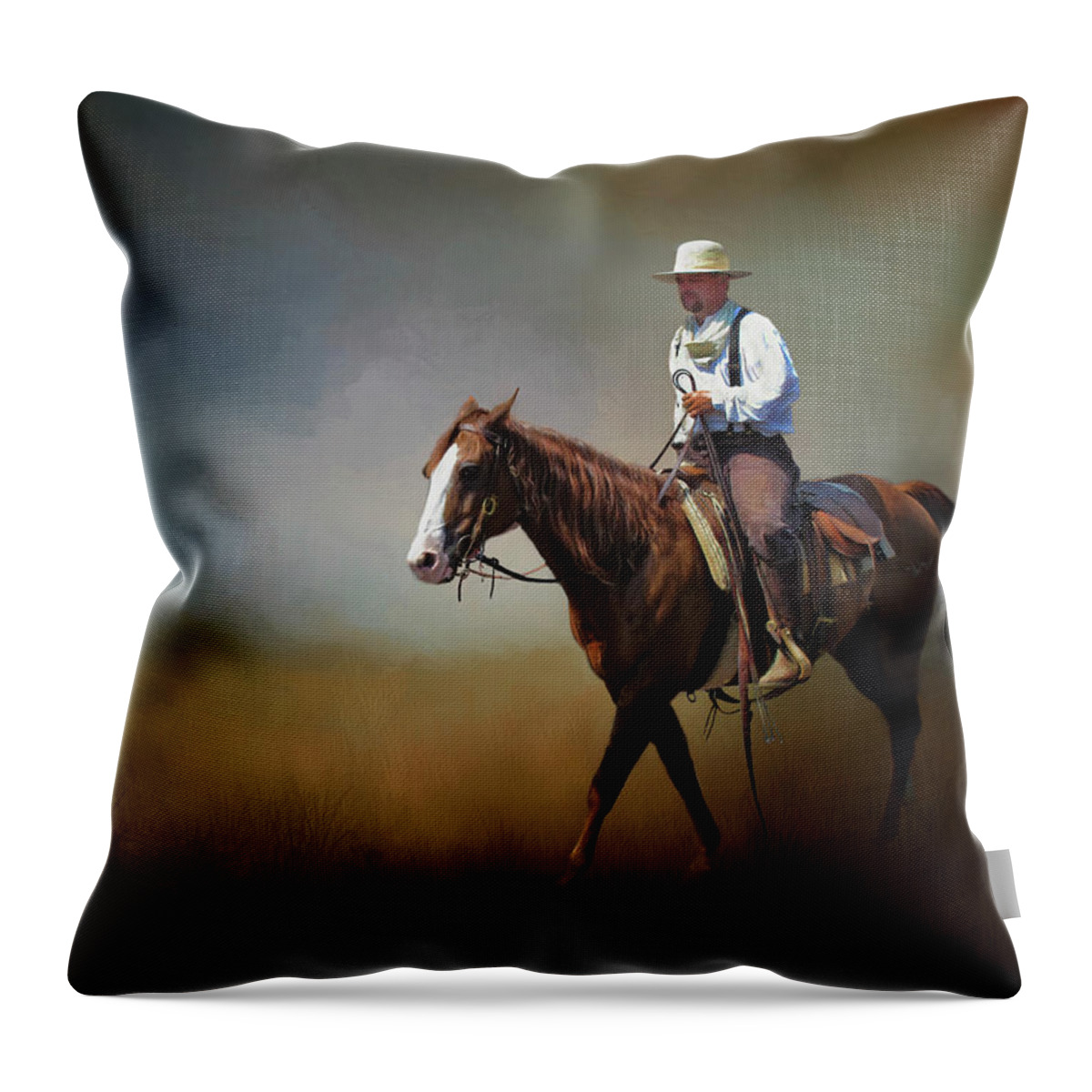 Animal Throw Pillow featuring the photograph Horse Ride at the End of Day by David and Carol Kelly