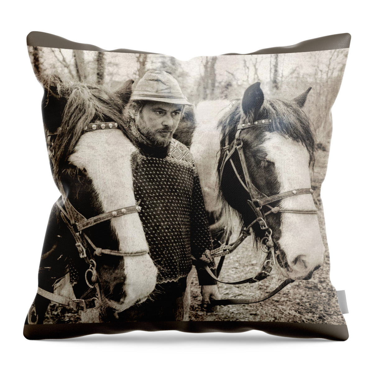 Action Throw Pillow featuring the photograph Horse Work Team 3 by Roy Pedersen