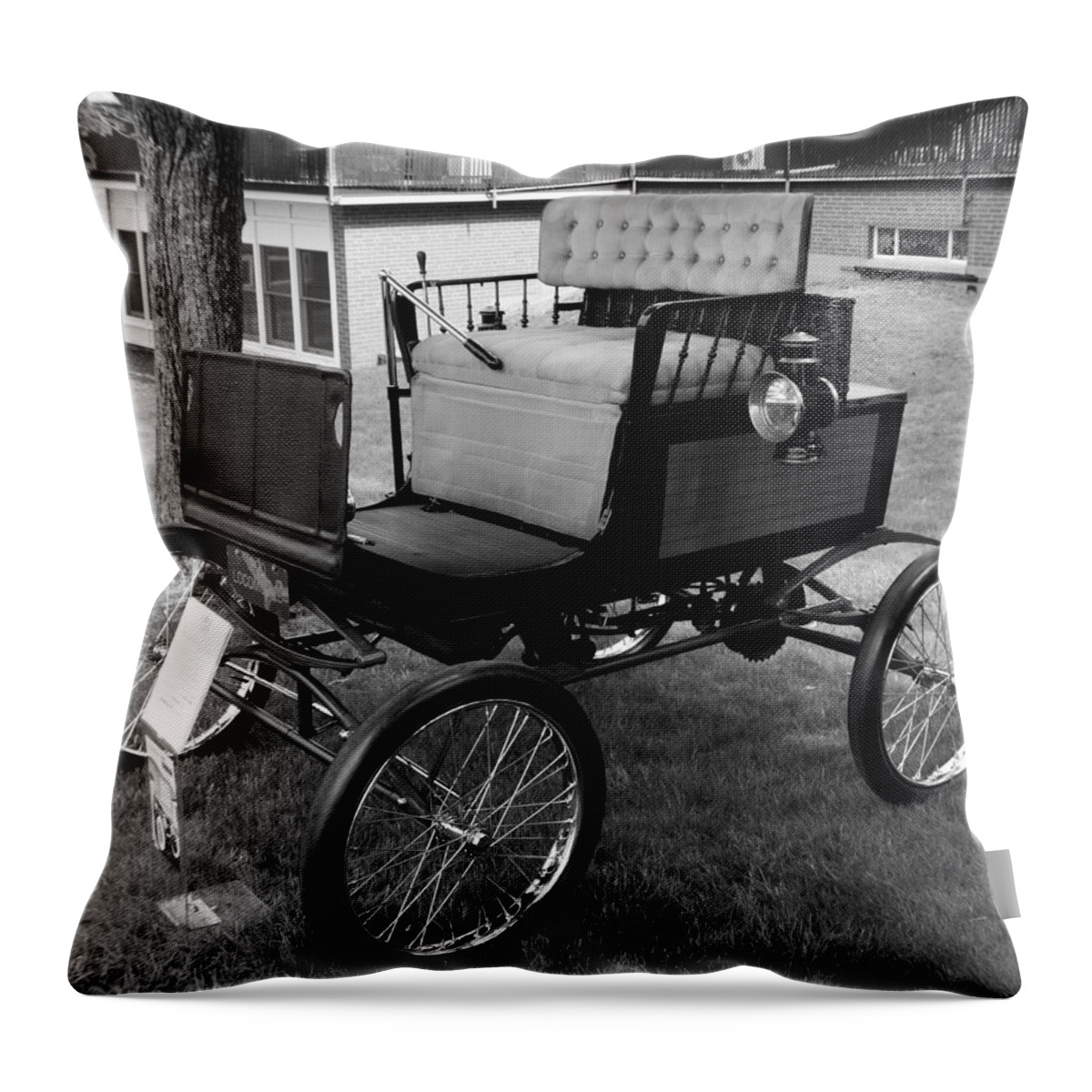 Cars Throw Pillow featuring the photograph Horseless Carriage-BW by Charles HALL
