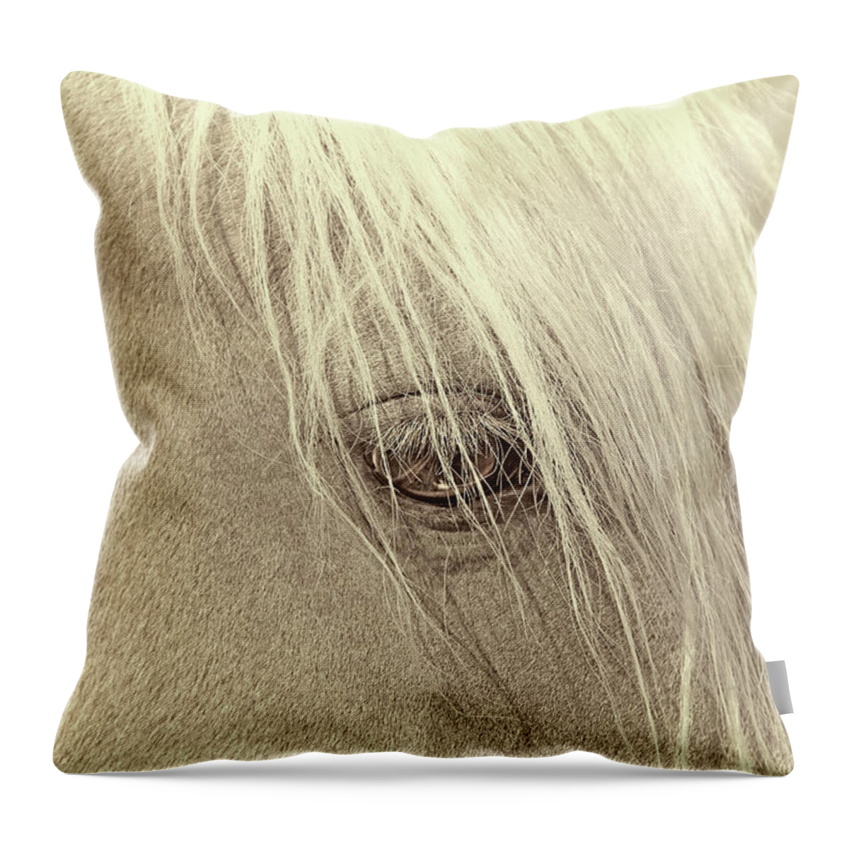 Horse Throw Pillow featuring the photograph Horse's Eye Portrait Beige by Jennie Marie Schell