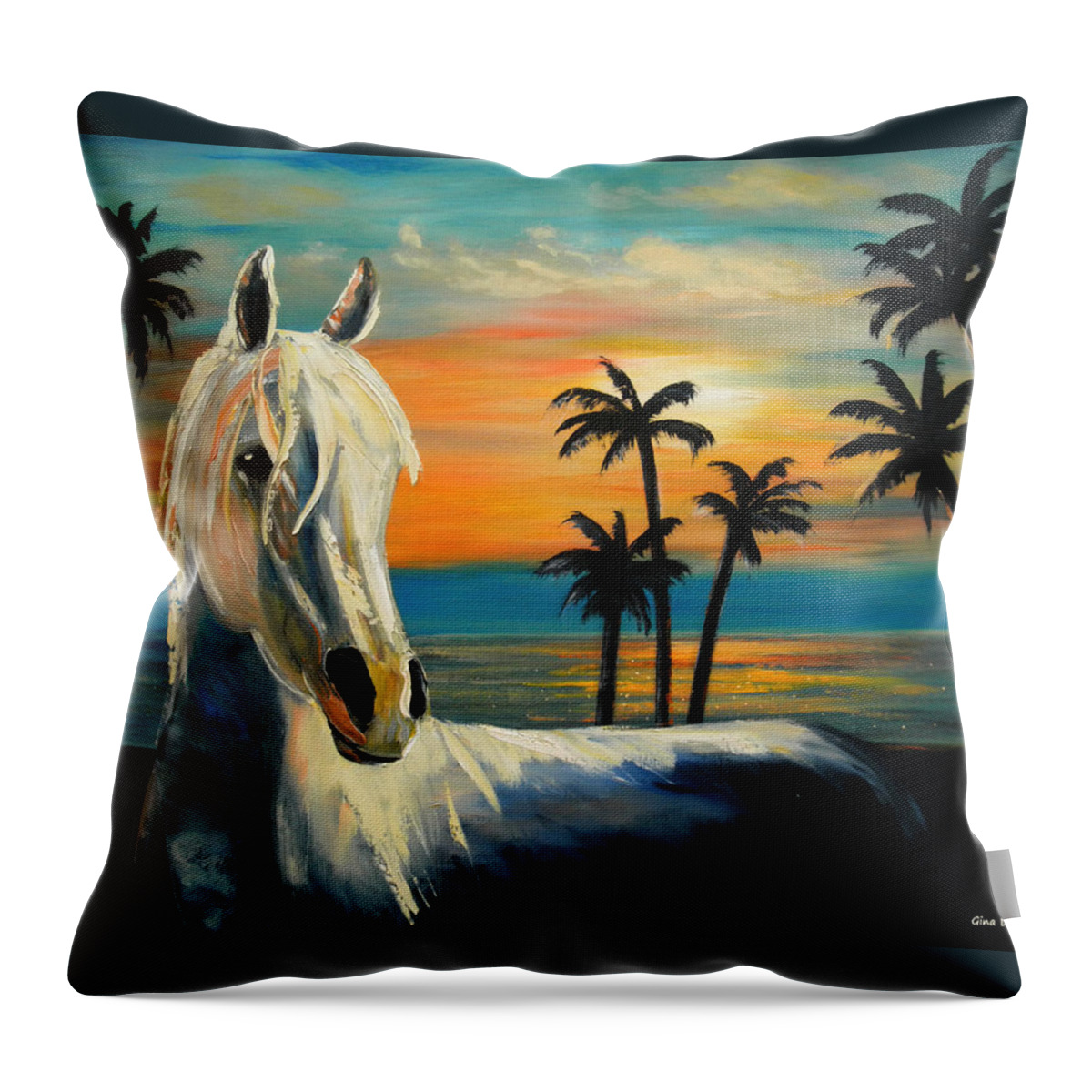 Horse Throw Pillow featuring the painting Horses in Paradise TELL ME YOUR DREAM by Gina De Gorna