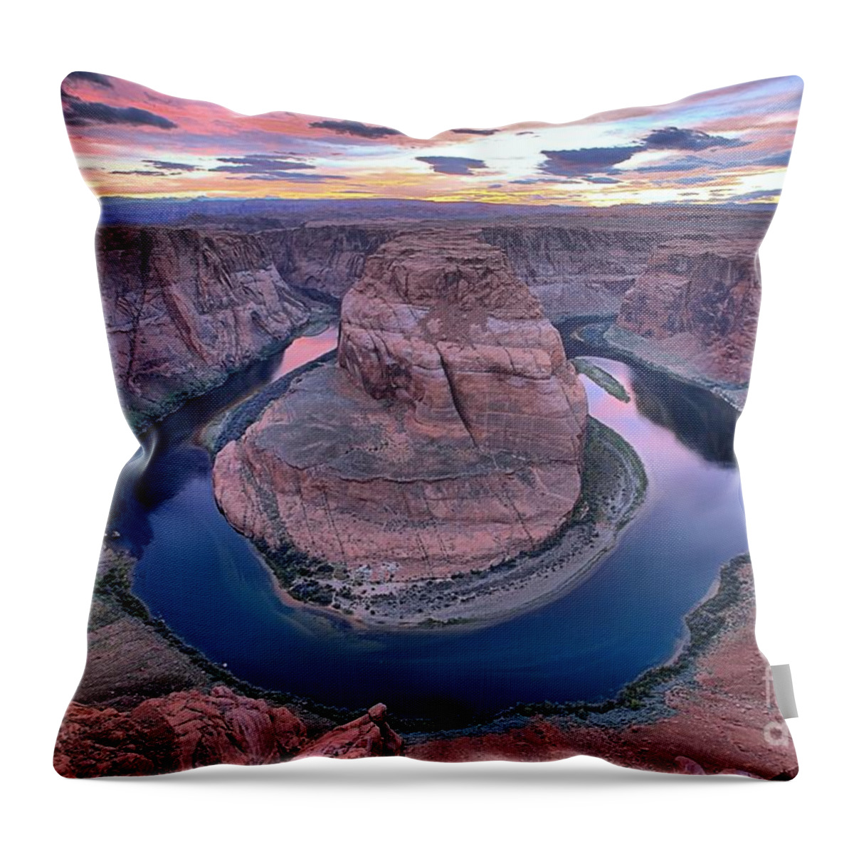 Horseshoe Bend Throw Pillow featuring the photograph Horseshoe Bend Pastels by Adam Jewell