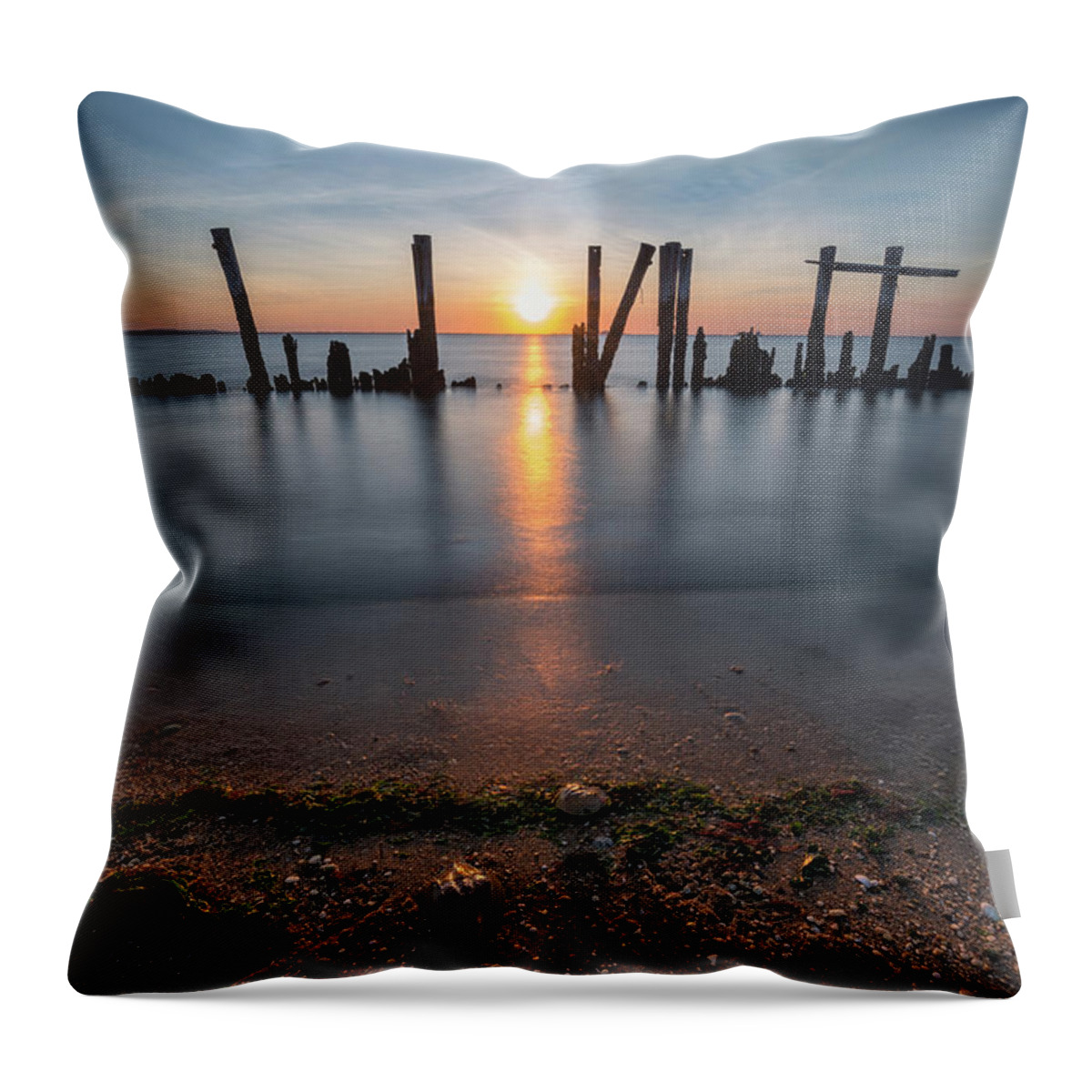 Walk On Water Throw Pillow featuring the photograph Horseshoe Crab Sunset by Michael Ver Sprill