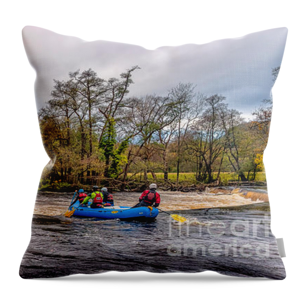 Llantysilio Throw Pillow featuring the photograph Horseshoe Falls Rafting by Adrian Evans