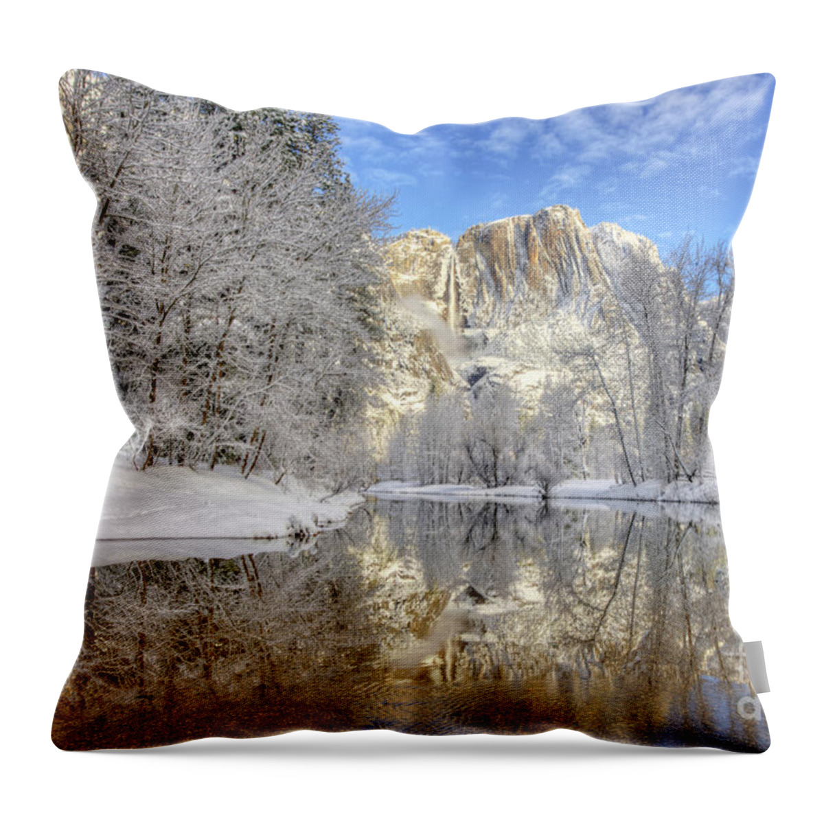 Yosemite National Park Throw Pillow featuring the photograph Horsetail Fall Reflections Winter Yosemite National Park by Wayne Moran