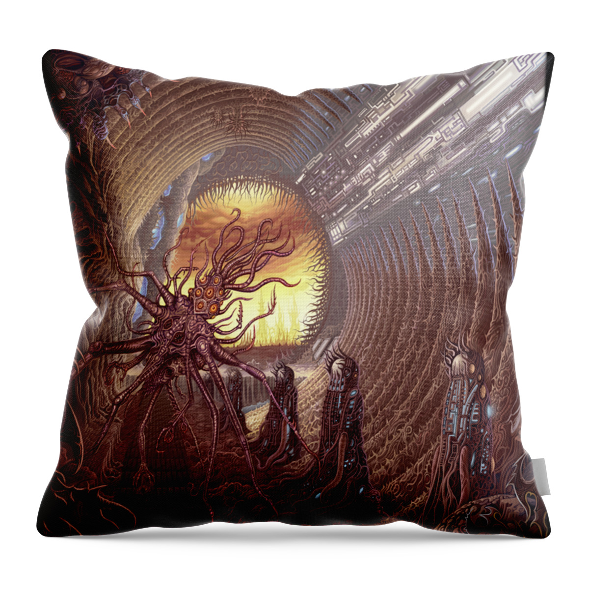 Alien Throw Pillow featuring the painting Hostile Planet by Mark Cooper