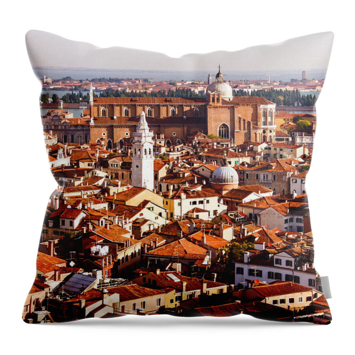 Georgia Mizuleva Throw Pillow featuring the digital art Hot Hazy and Wonderful - the Red Roofs of Venice Italy by Georgia Mizuleva